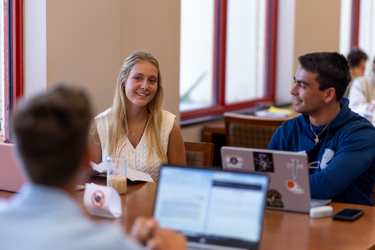 Student studying in library
